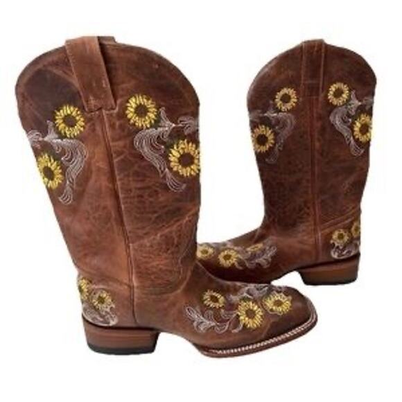 SHYANNE JOSIE WESTERN BOOTS -FLORAL EMBROIDERY- BROAD SQUARE TOE Sz: 8.5 Ret$199 - Picture 1 of 9
